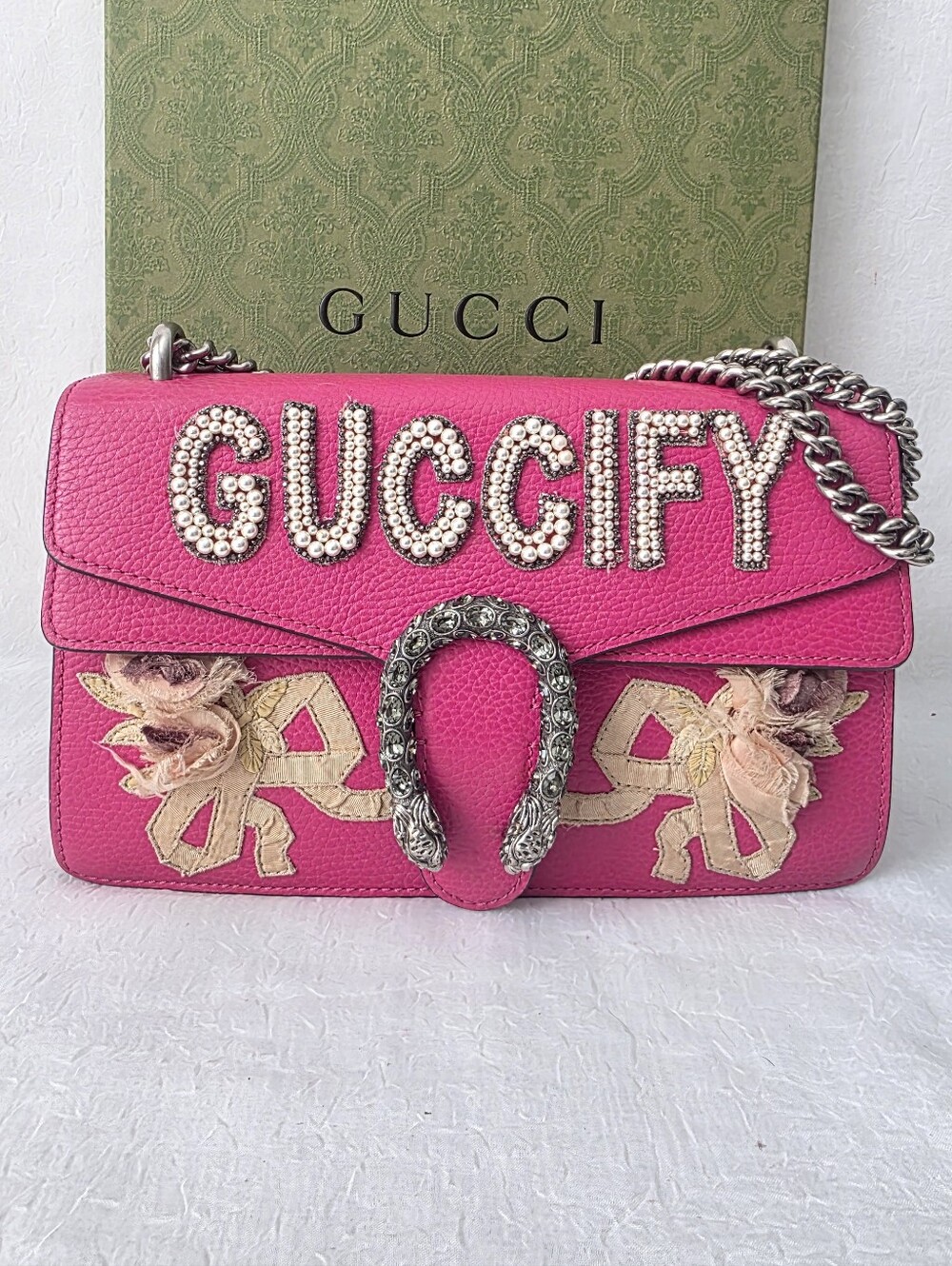 Auth Gucci GUCCIFY Embellished Dionysus Leather Shoulder Bag
